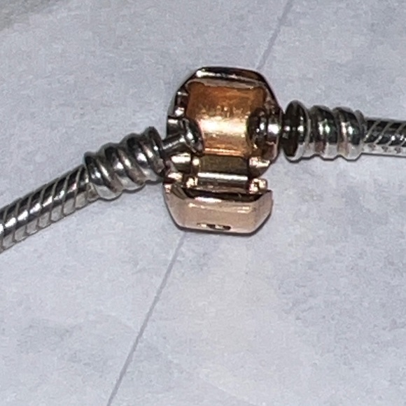 Pandora Rose Gold Snap Clasp and sterling silver bracelet 7.5” - Picture 2 of 11